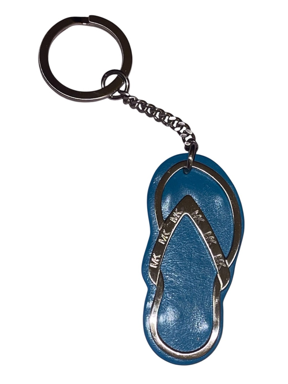 Michael Kors Teal Blue Flip-Flop Keychain with Silver Hardware